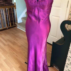 Satiny Magenta Spaghetti Strap Full Length Gown by Faviana